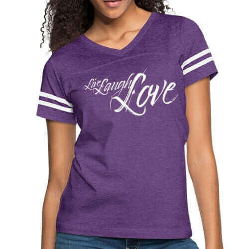 Womens Graphic Vintage Sport T-shirt, Live Laugh Love Illustration.