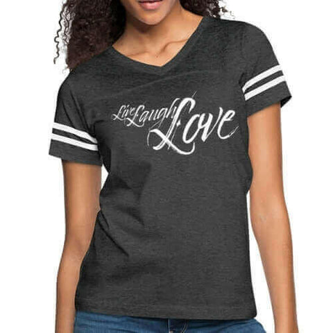 Womens Graphic Vintage Sport T-shirt, Live Laugh Love Illustration.