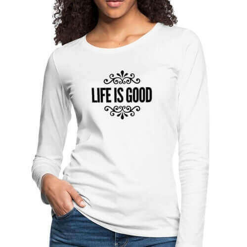 Womens Long Sleeve Graphic Tee, Life Is Good Illustration.