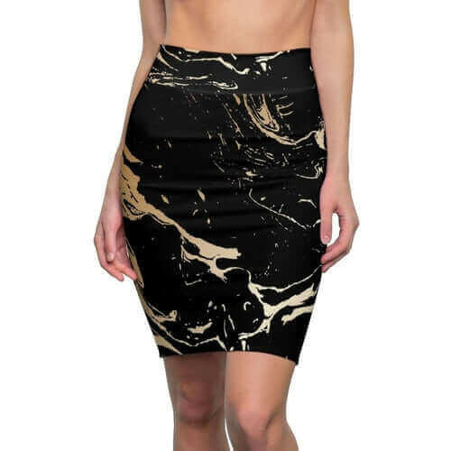 Womens Skirt, Black and Beige Marble Style Skirt.