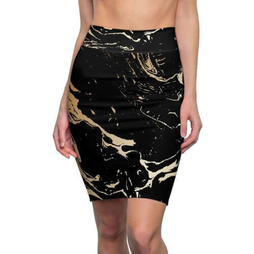 Womens Skirt, Black and Beige Marble Style Skirt
