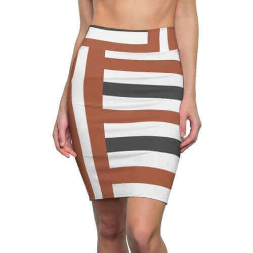 Womens Skirt, Brown and Grey Stripes Pencil Skirt, S43625.