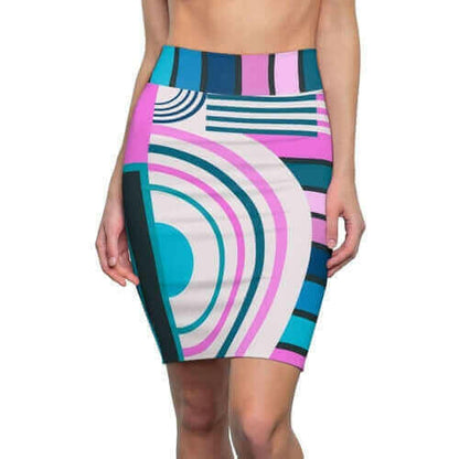 Womens Skirt, Pink and Blue High Waist Pencil Skirt, S19817.