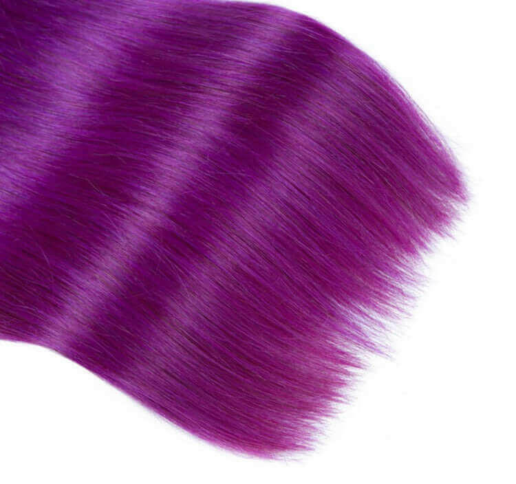 Purple 10A Grade Silver #1B/ purple  3/4 Straight BUNDLES with CLOSURE.