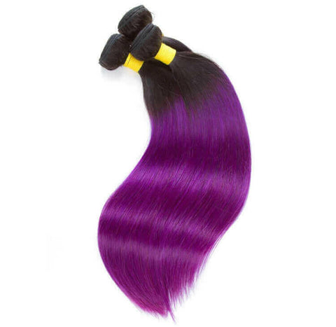 Purple 10A Grade Silver #1B/ purple  3/4 Straight BUNDLES with CLOSURE.