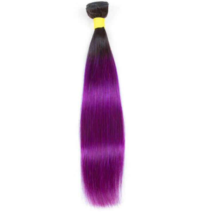 Purple 10A Grade Silver #1B/ purple  3/4 Straight BUNDLES with CLOSURE.