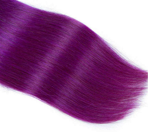 Purple 10A Grade Silver #1B/ purple  3/4 Straight BUNDLES with CLOSURE.