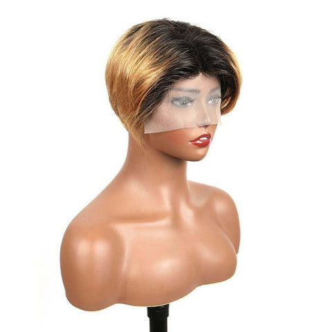 Ombre Short Bob Pixie Cut 13x4x1 T Lace Front Straight Human Hair Wigs