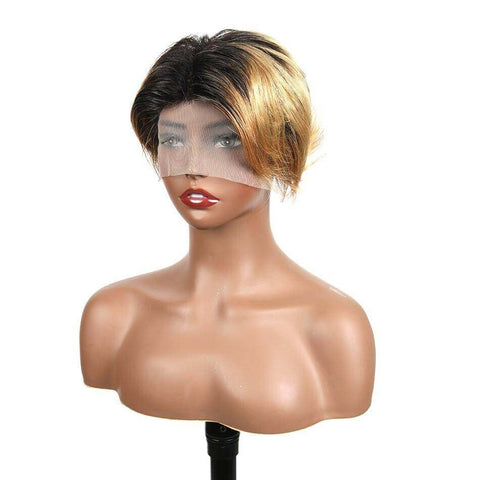 Ombre Short Bob Pixie Cut 13x4x1 T Lace Front Straight Human Hair Wigs