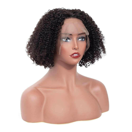 Kinky Curly 180% Density 4x4 Short Bob 13x4 Lace Front Human Hair Wig.