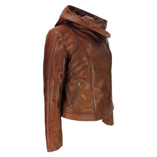 Sasha High Fashion Womens Hooded Leather Jacket.