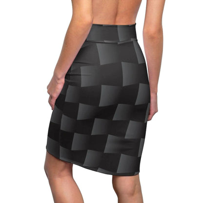 Womens Pencil Skirt, High Waist Stretch, 3D Black Squares.