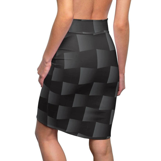 Womens Pencil Skirt, High Waist Stretch, 3D Black Squares.