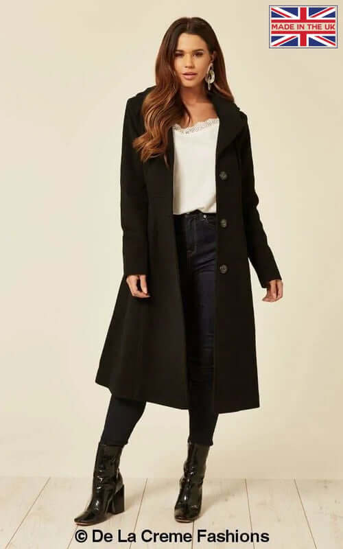 Wool Blend Hooded Mid Length Coat (1704)