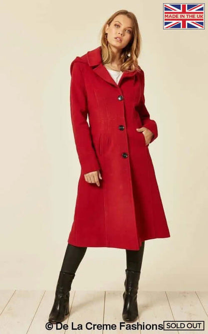 Wool Blend Hooded Mid Length Coat (1704)