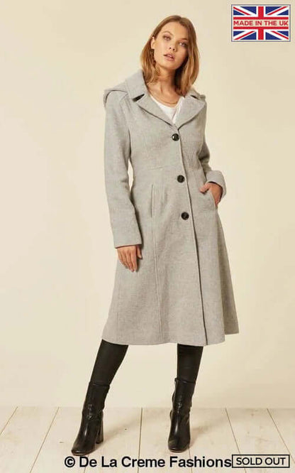 Wool Blend Hooded Mid Length Coat (1704)