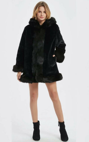 Womens Hooded Faux Fur Collar Coat.